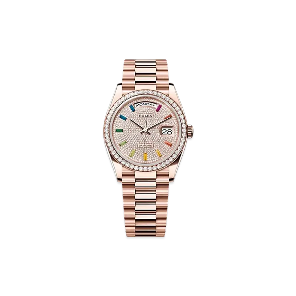 ROLEX Day-Date 36mm Everose Gold Diamond 128345RBR "Pave diamonds"