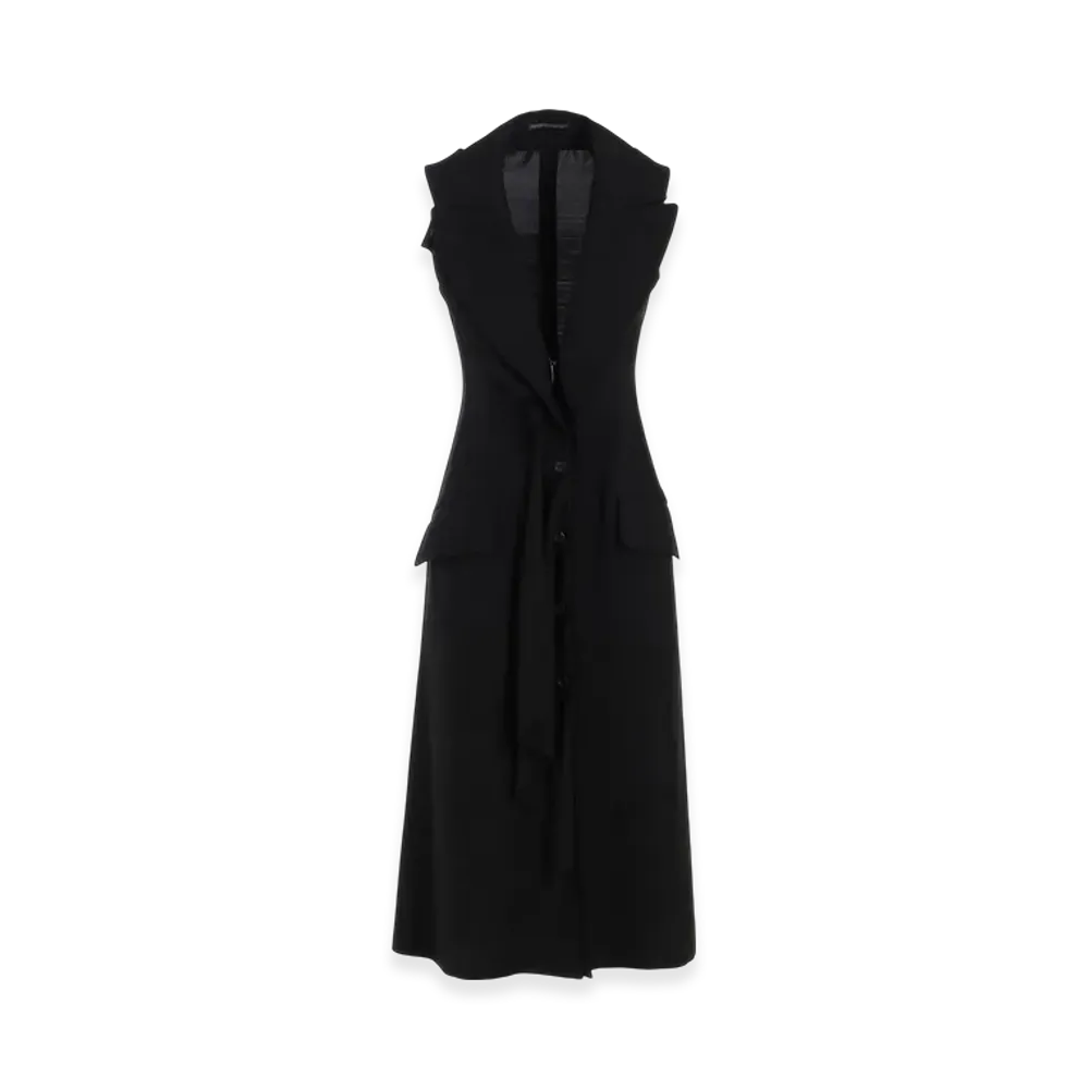 Yohji Yamamoto Cu/W High Twisted Gabardine Front Draped Sleeveless Dress "Black"