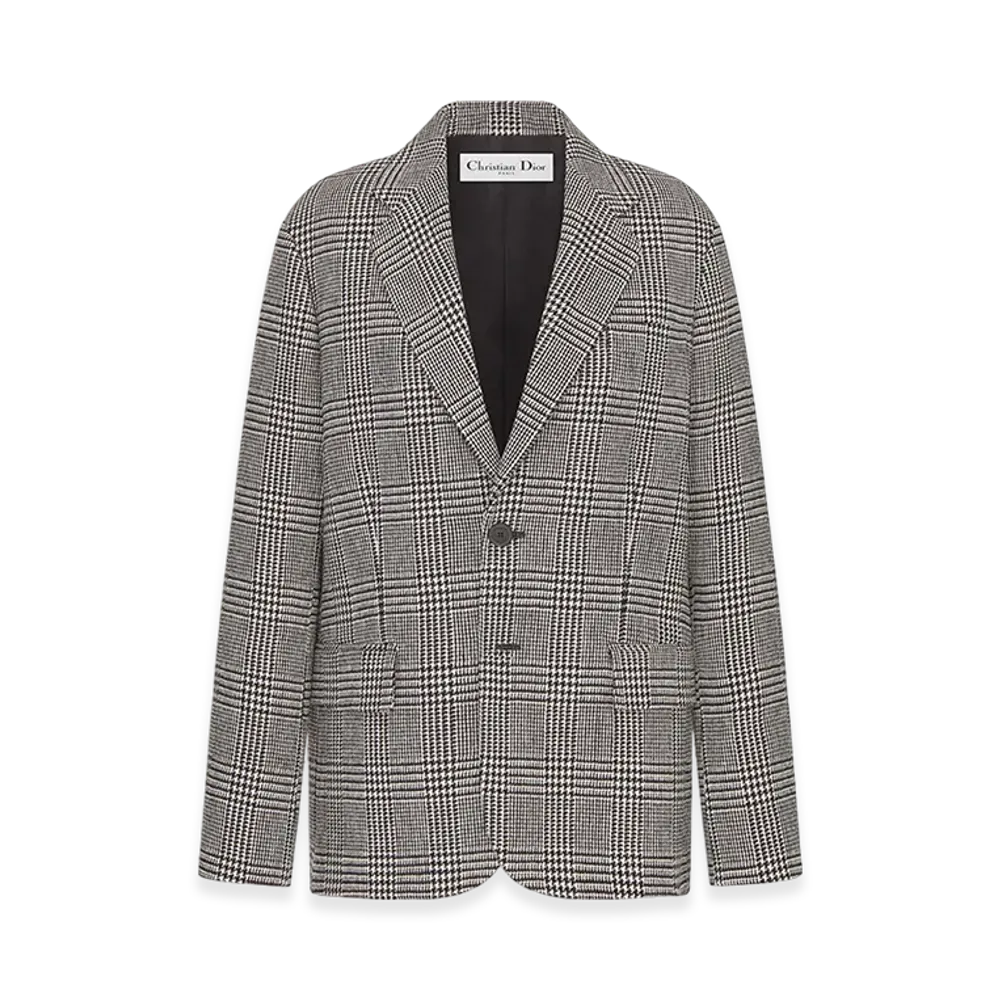 Dior Women's Blazer Virgin Wool Prince Of Wales Motif "Gray"