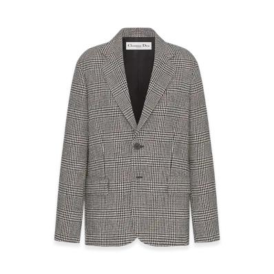 Dior Women's Blazer Virgin Wool Prince Of Wales Motif "Gray"