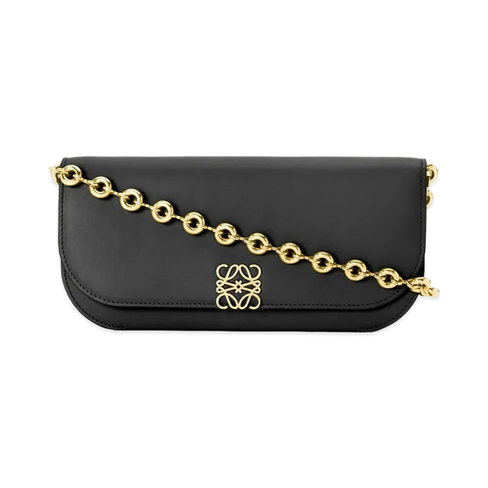 LOEWE Goya Long Chain Clutch In Silk Calfskin "Black"