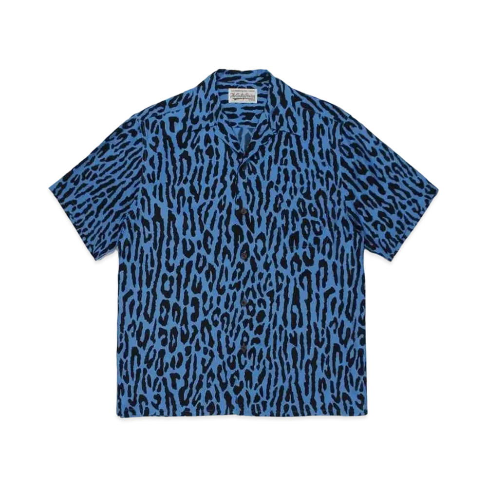 WACKO MARIA LEOPARD OPEN COLLAR SHIRT "Blue"