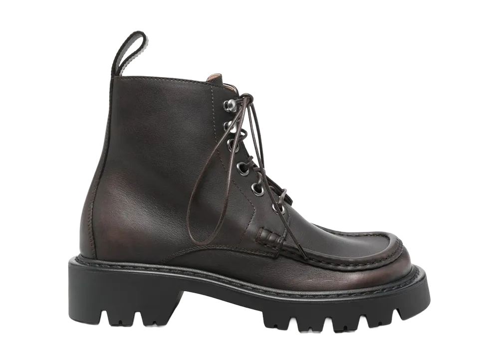 LOEWE Women's Sierra Combat Ankle Boots "Dark Brown"