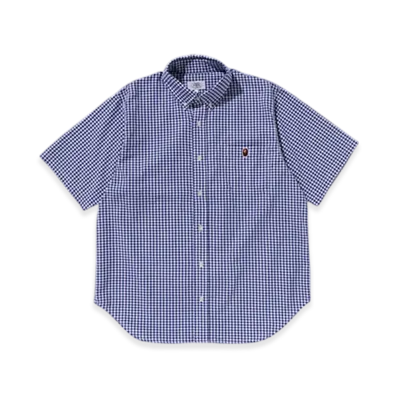 A BATHING APE One Point Gingham Check BD Shirt "Navy"