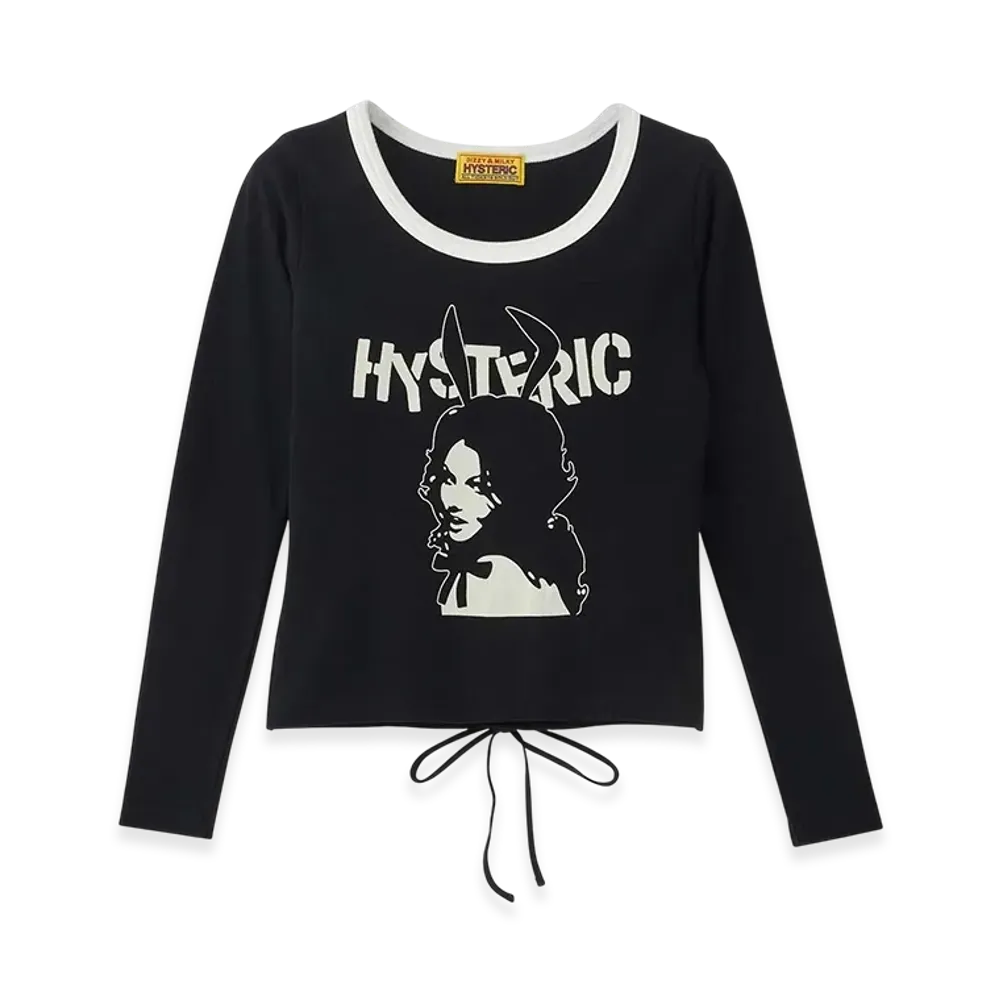 HYSTERIC GLAMOUR BUNNY GIRL Lace-up Chibi Tee "Black"