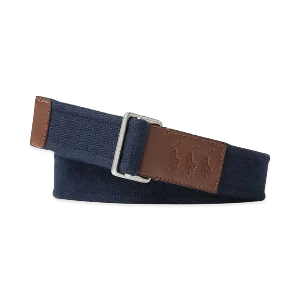 Polo Ralph Lauren Triple Pony Leather Trim Cotton Belt "Blue"