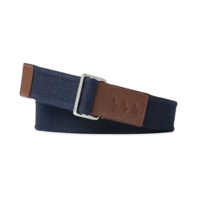 Polo Ralph Lauren Triple Pony Leather Trim Cotton Belt "Blue"