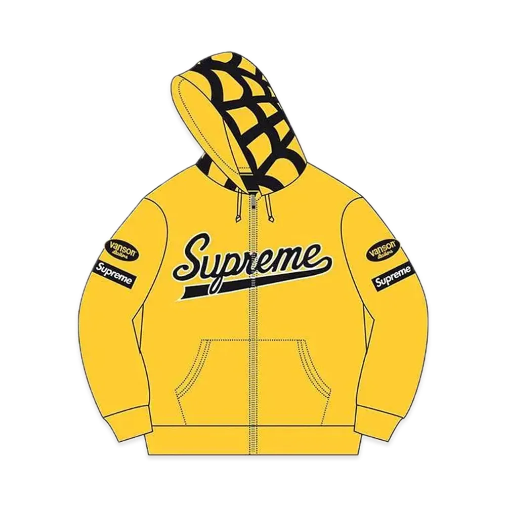 Supreme x Vanson Leathers Spider Web Zip Up Hooded Sweatshirt "Yellow"