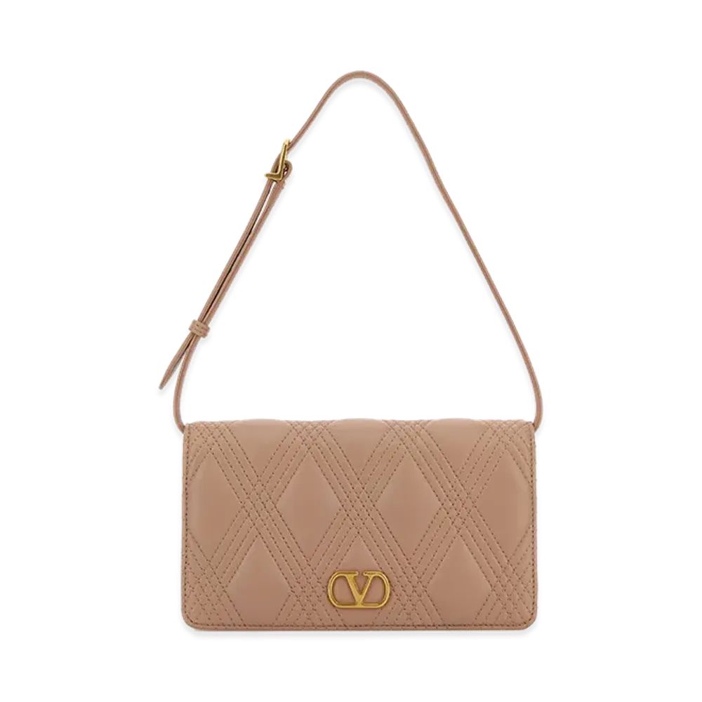 Valentino Women's Leather Vlogo Signature Shoulder Bag "Antiqued Pink"