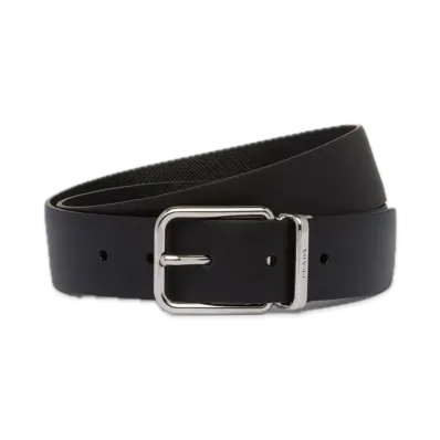PRADA Saffiano Leather x Leather Reversible Belt "Black"