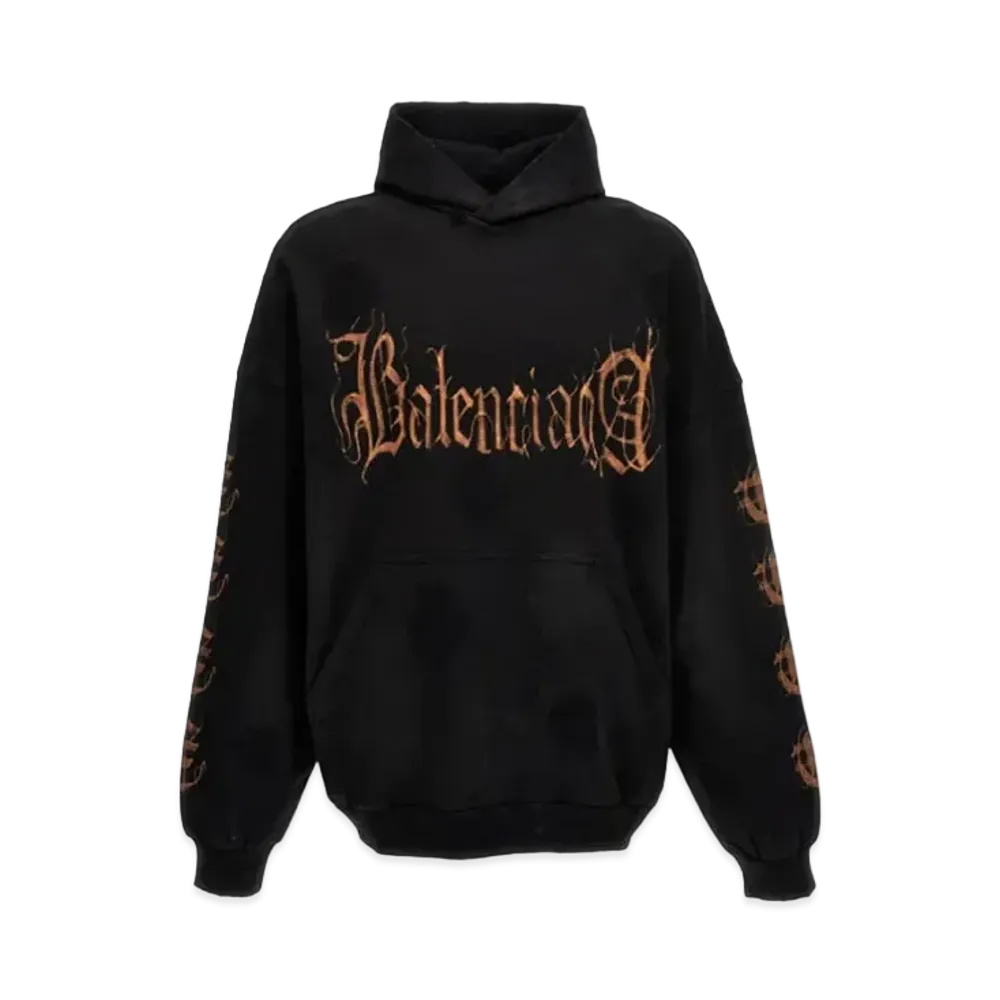 BALENCIAGA MENS Heavy Metal Logo Hoodie "Black"