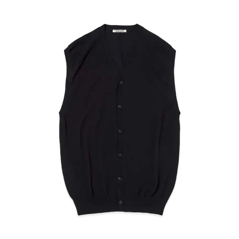 AURALEE Super Hard Twist Wool Knit V-Neck Vest "Dark Navy"