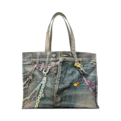 Acne Studios Logo Shoulder Tote Bag "Mid Blue Wash"