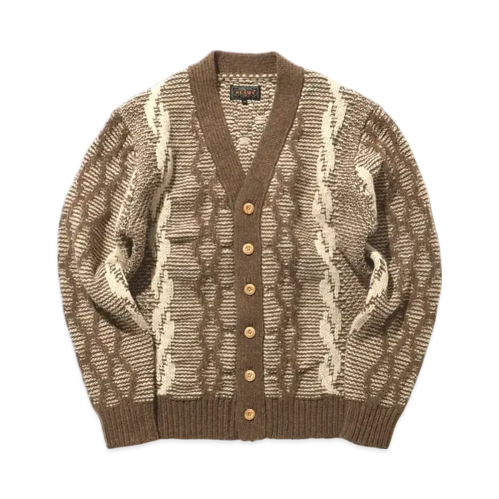 BEAMS Cardigan Heavy Cable Pattern "Brown"