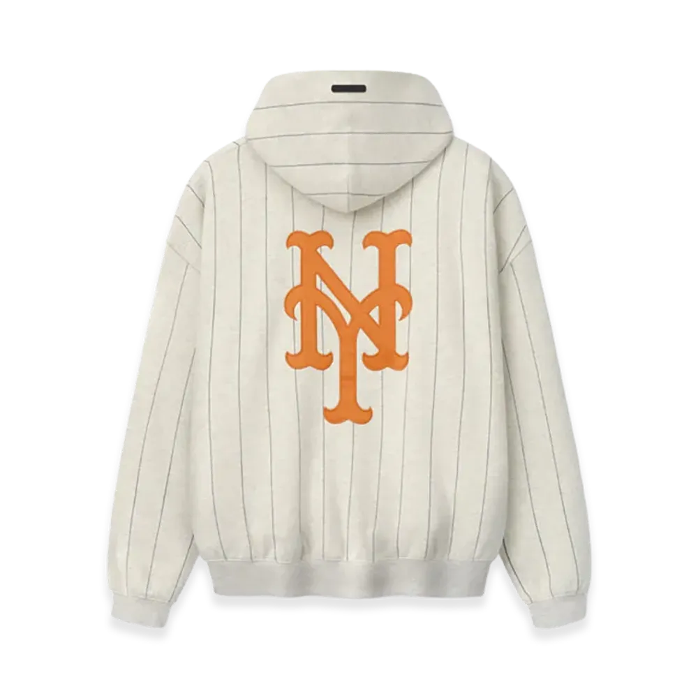 FEAR OF GOD x MLB Mets Sport Hoodie "Oatmeal Heather W Dark Sapphire Pinstripes"