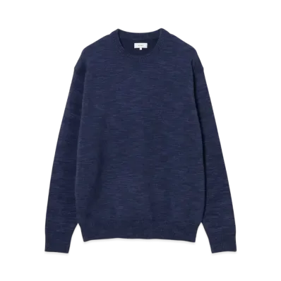 BEAMS 9 Gauge Color Slab Crew Neck Knit "Navy"