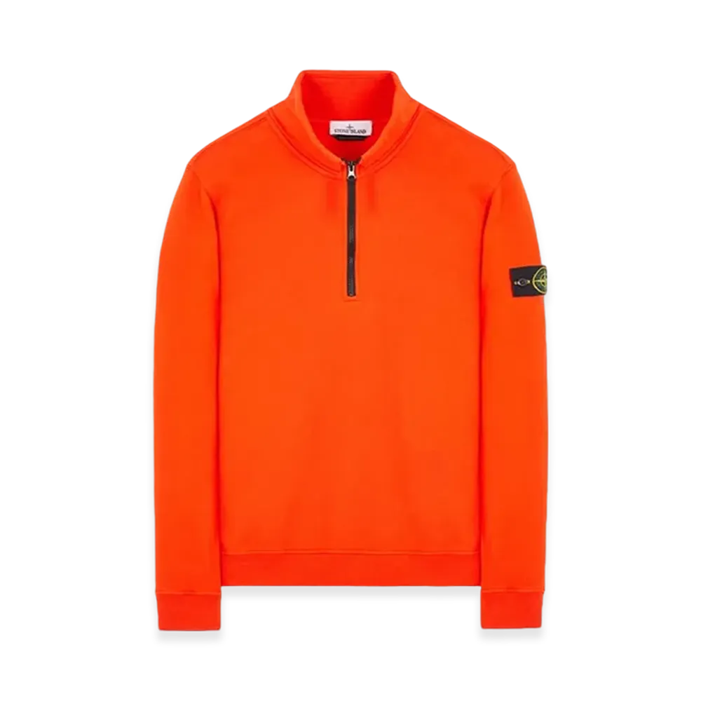 Stone Island 62720 Brushed Cotton Fleece Garment Dyed Half Zip Up Sweatshirt - 23FW "Lobster Red"