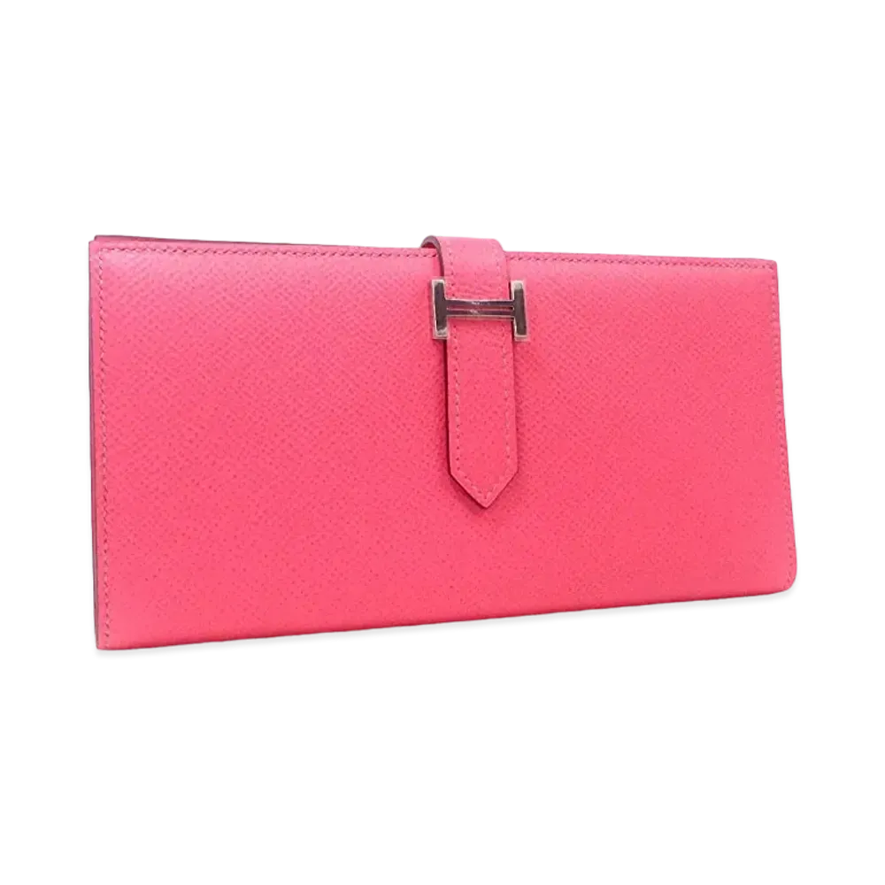 HERMES Epsom Leather Bearn Soufflet Wallet "Rose Azalee"