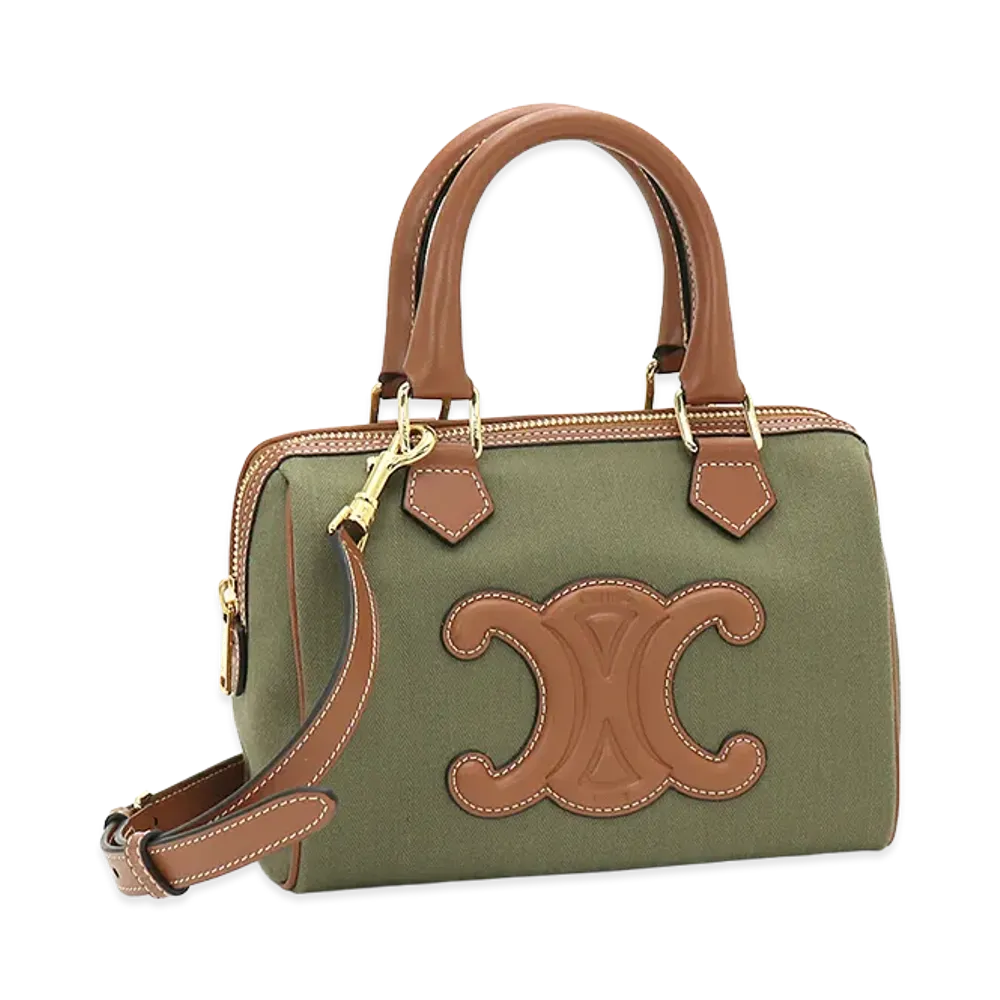 CELINE Women's Cuir Triomphe Small Boston Handbag (with shoulder strap) "Khaki/Tan"