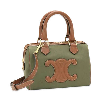 CELINE Women's Cuir Triomphe Small Boston Handbag (with shoulder strap) "Khaki/Tan"