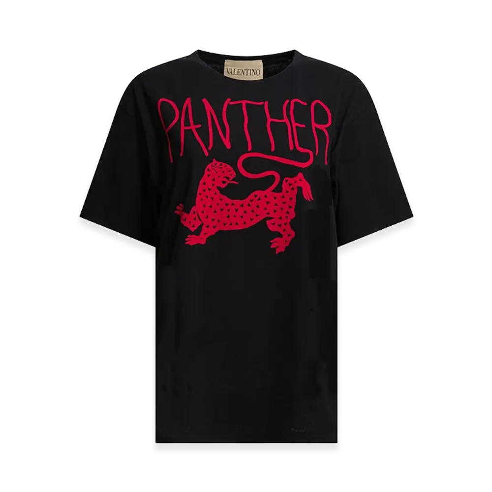 Valentino Women's "Panther" Crewneck T-Shirt "Black"