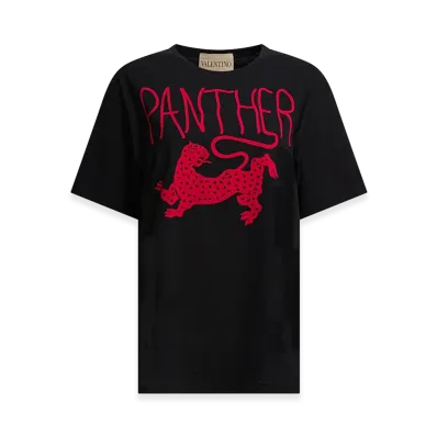 Valentino Women's "Panther" Crewneck T-Shirt "Black"