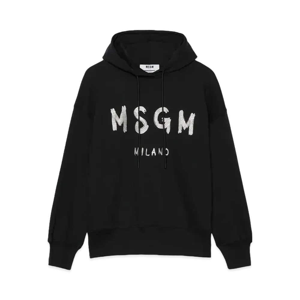 MSGM Black Jersey Sweatshirt With Glitter Brushstroke Logo "Black"