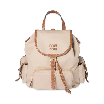 MIU MIU Canvas x Leather Backpack "Cord Beige/Brandy"