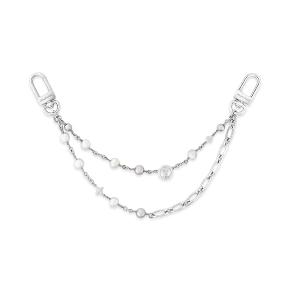 Louis Vuitton Midnight Pearl Chain Bag Charm Monogram Flower LV Circle "Palladium"