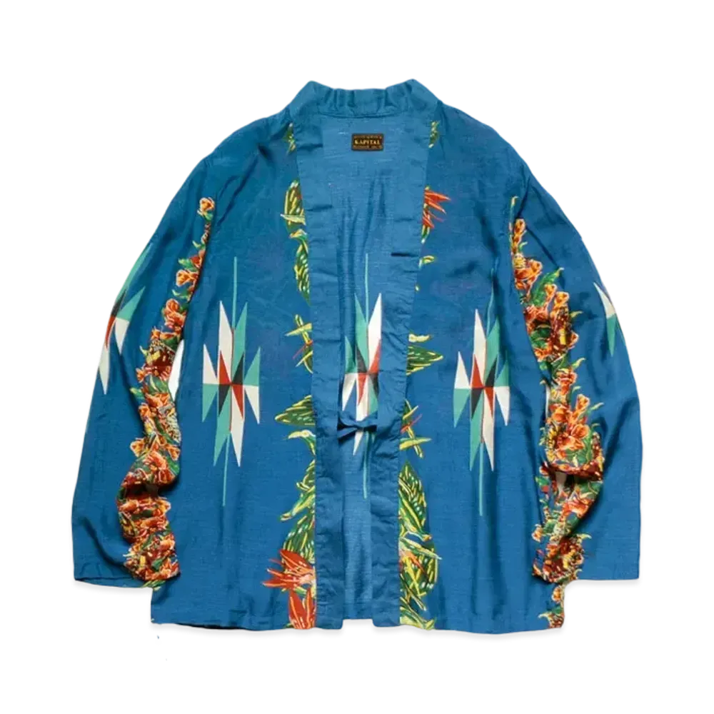 KAPITAL SILK LAYON HIBISCUS OORTEGA PT KAKASHI SHIRT "Blue"
