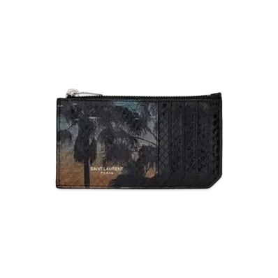 Saint Laurent Fragments Zipped Credit Card Case In Python "Azur/Orange Et Noir"