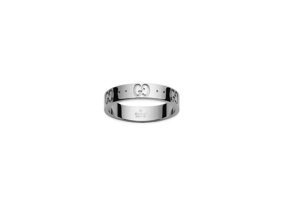 GUCCI Icon Series 18K White Gold Narrow Ring "White Gold"