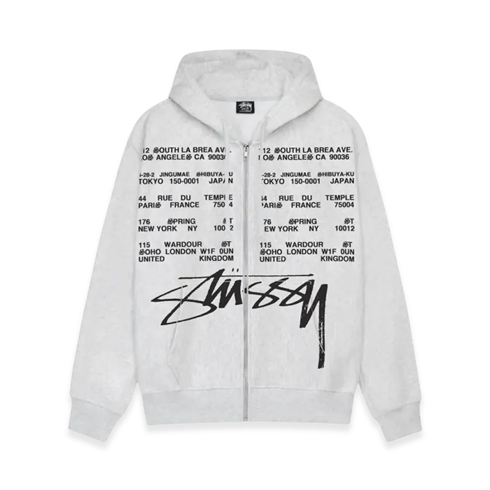Stussy Locations Zip Hoodie "Ash Heather"