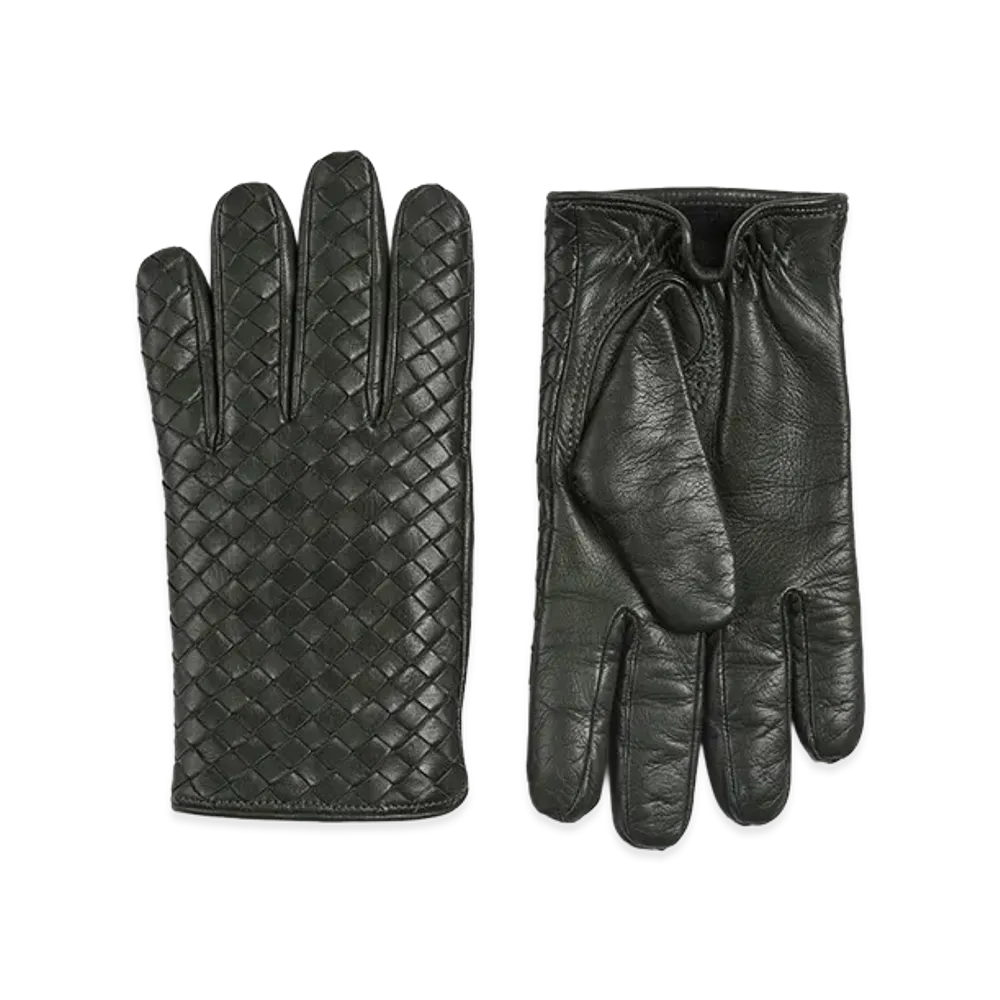 Bottega Veneta Intrecciato Leather Gloves "Dark Green"