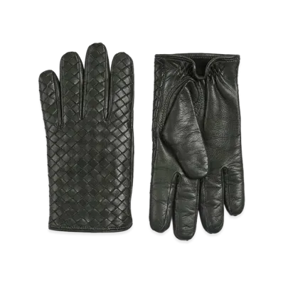 Bottega Veneta Intrecciato Leather Gloves "Dark Green"