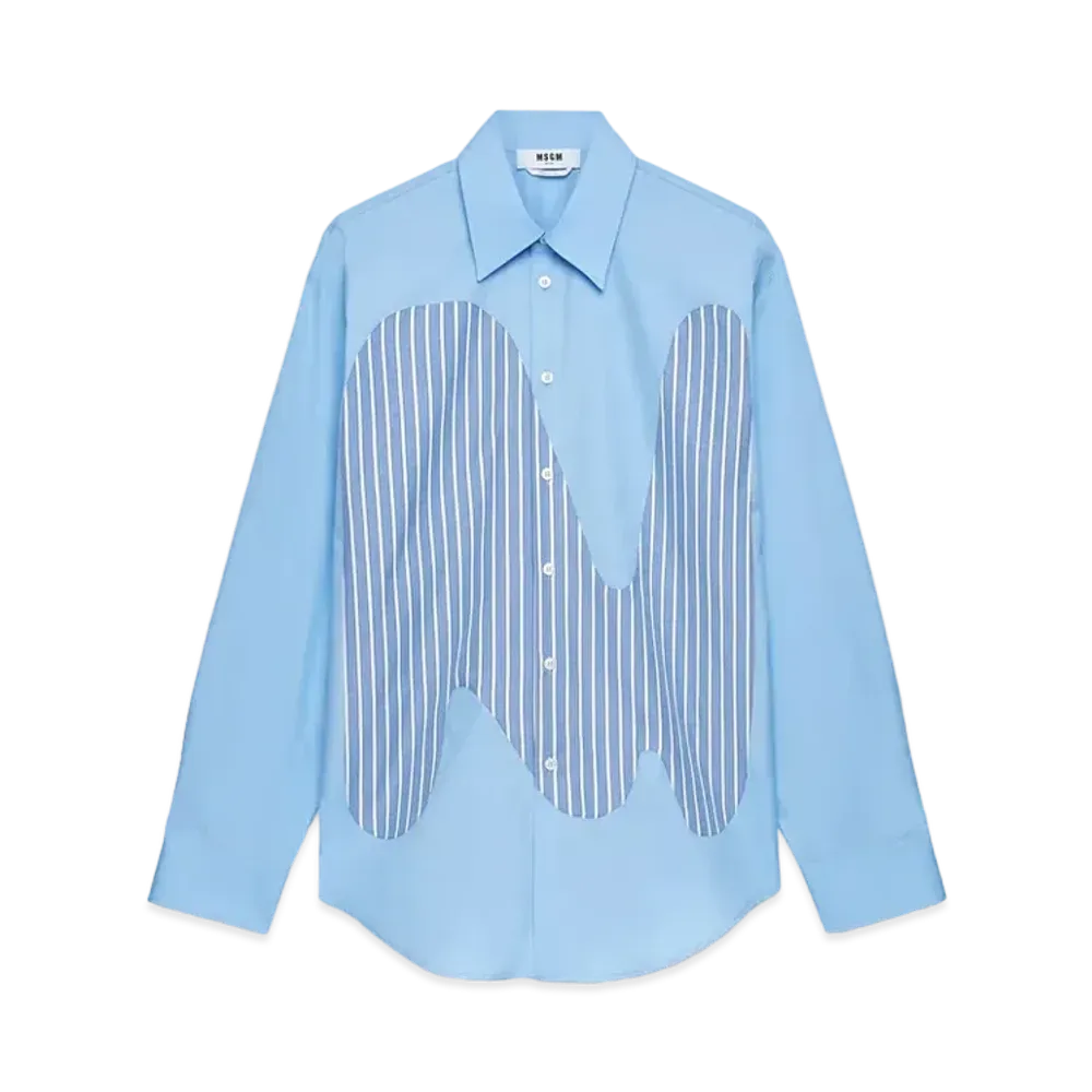 MSGM Cotton Shirt With Inlaid Themwave Monogram "Blue"