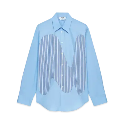 MSGM Cotton Shirt With Inlaid Themwave Monogram "Blue"