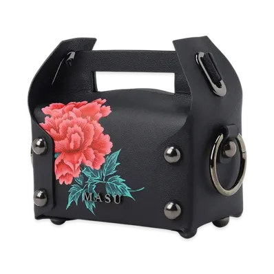 WILDSIDE YOHJI YAMAMOTO x M A S U Peony Leather Cake Bag "Black"