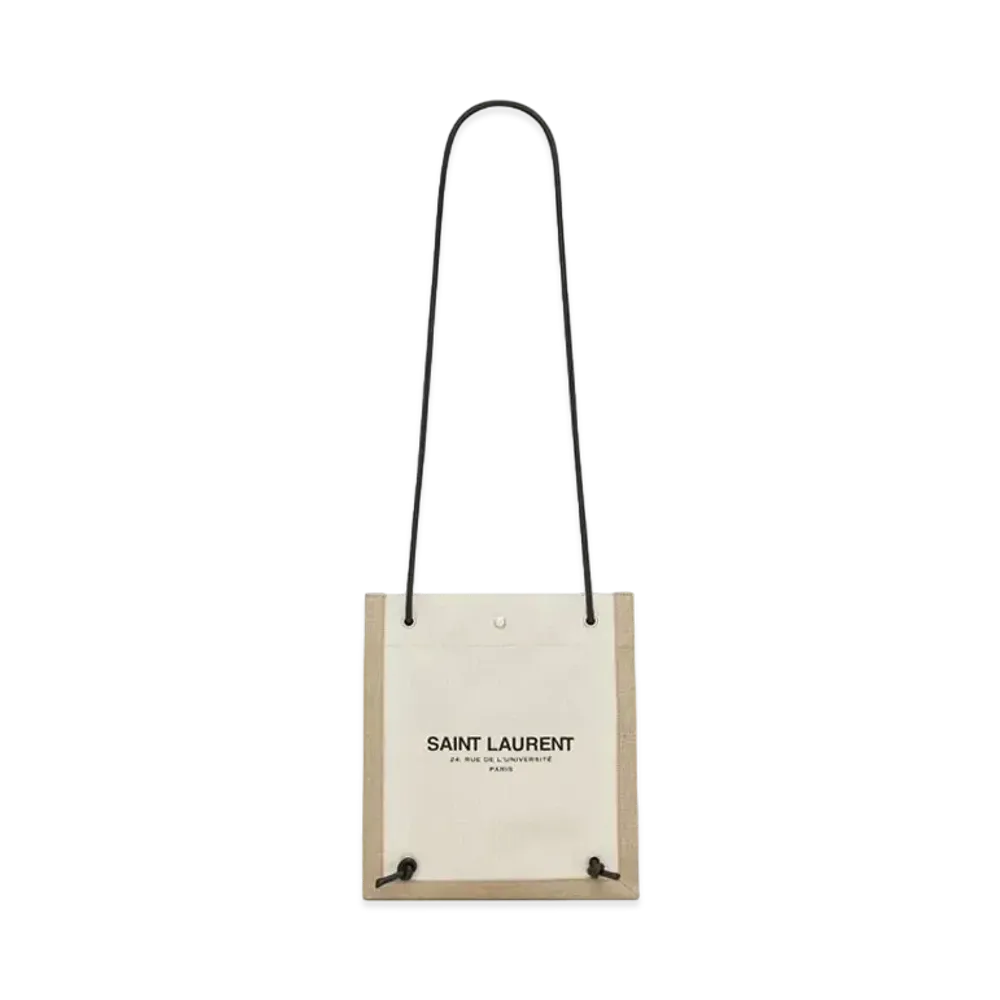 Saint Laurent Universite Flat Crossbody Bag In Canvas "Ecru/Black"