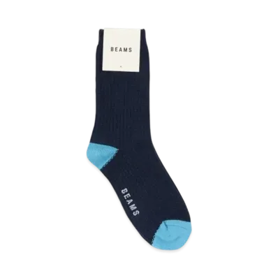 BEAMS 2-Tone Waffle Crew Socks "Navy"