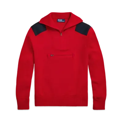 Polo Ralph Lauren Cotton Quarter-Zip Hybrid Sweater "Red"