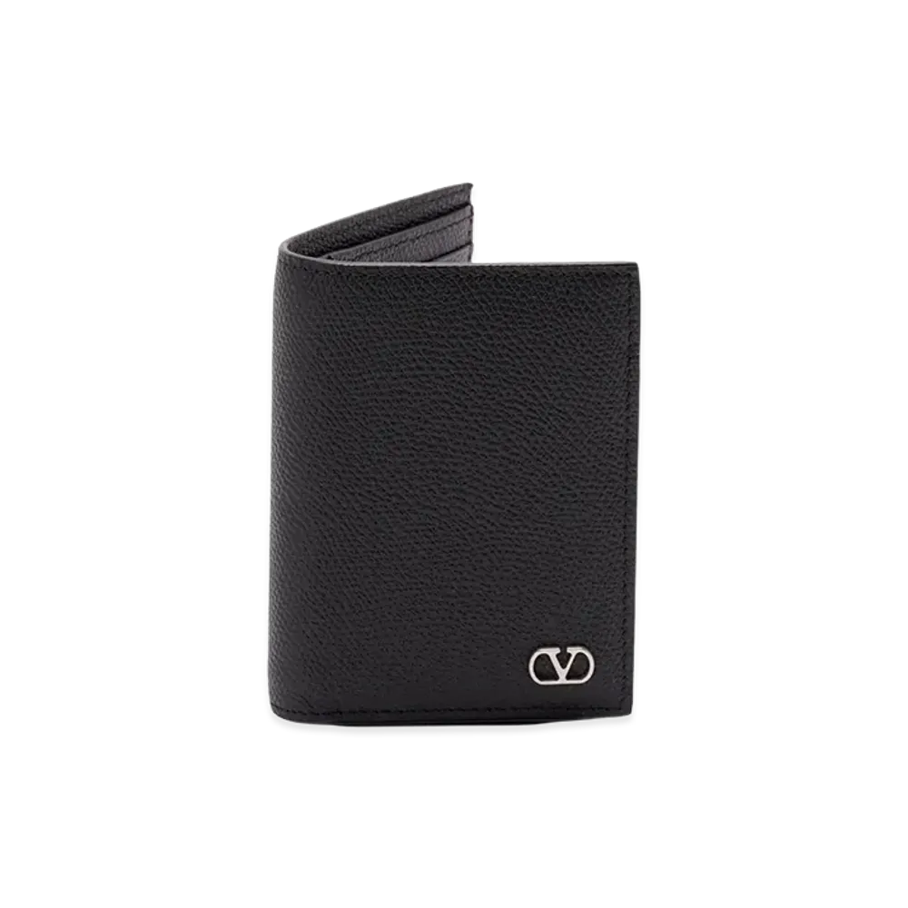 Valentino Garavani V Logo Signature Cardholder In Grainy Calfskin "Black"