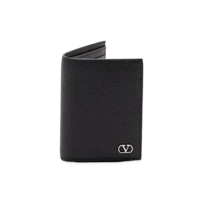 Valentino Garavani V Logo Signature Cardholder In Grainy Calfskin "Black"