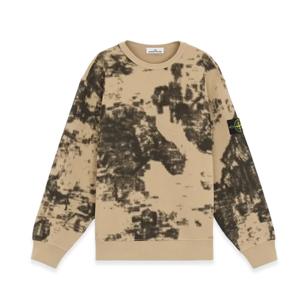 Stone Island 669E3 Camouflage Organic Cotton Diagonal Fleece Crewneck Sweatshirt with Ribbed Details - 24FW "Dove Grey"