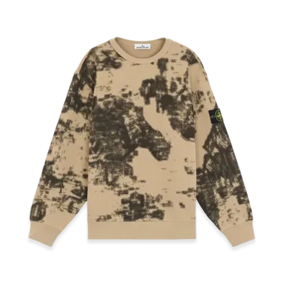 Stone Island 669E3 Camouflage Organic Cotton Diagonal Fleece Crewneck Sweatshirt with Ribbed Details - 24FW "Dove Grey"