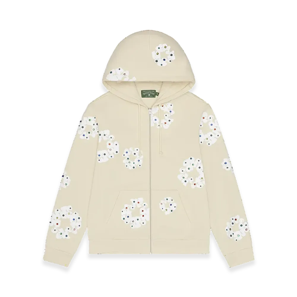 DENIM TEARS Rhinestone Cotton Wreath Zip Hoodie "Oatmeal"