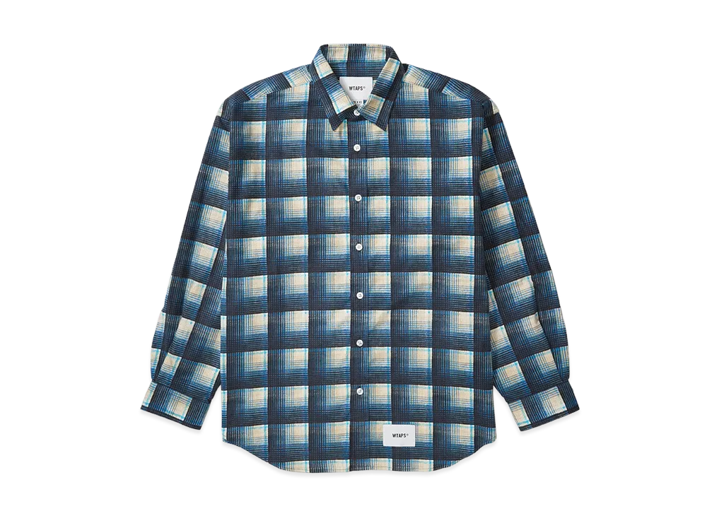 ダブルタップス TXT02 ロングスリーブ コットンフランネル テキスタイルオブ "ブルー" 261TQDT-SHM02