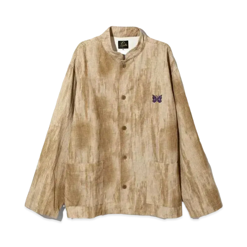 Needles x ts(s) Stand Collar Shirt- C/L Stripe & Dirt Print "Khaki"