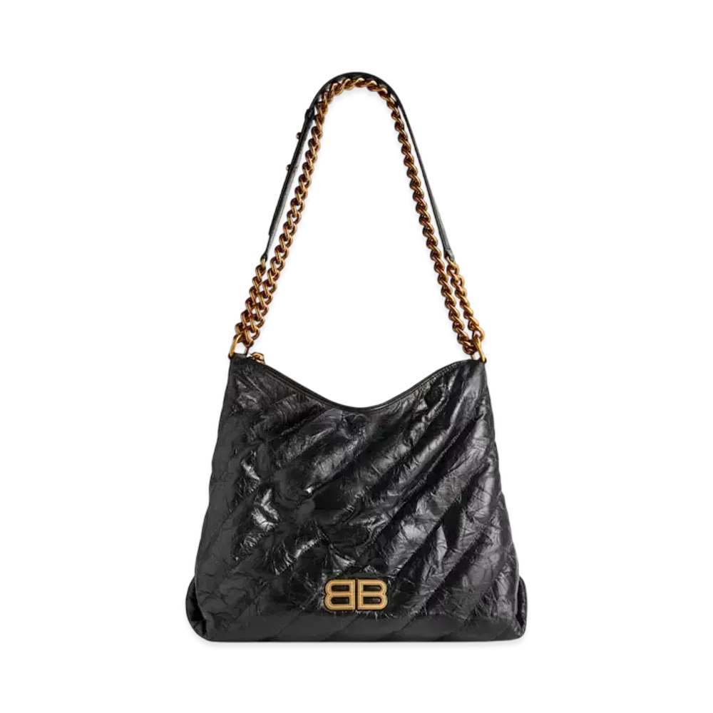 BALENCIAGA Crush Medium Hobo Bag Quilted "Black"