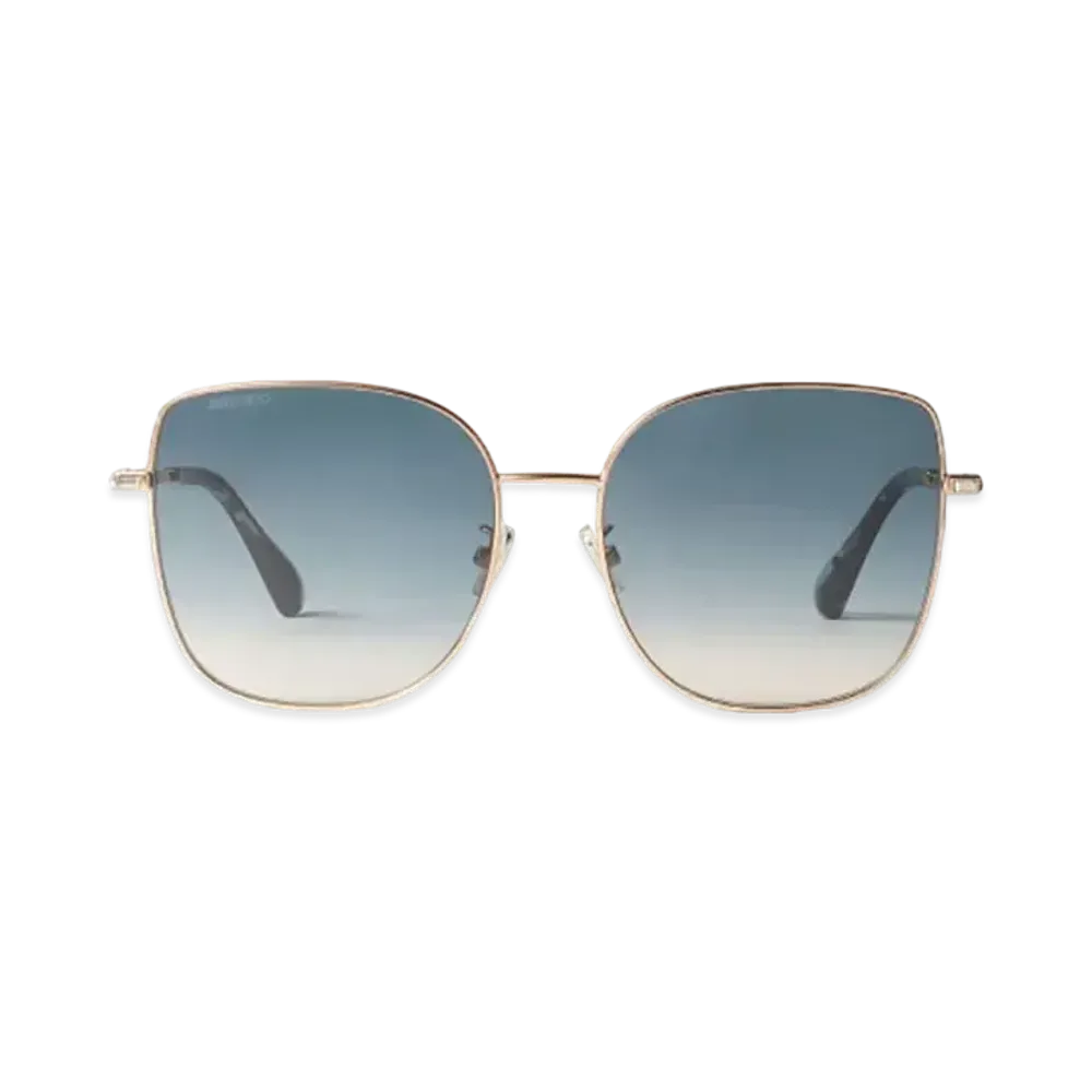 Jimmy Choo Fanny Square Frame Sunglasses With Mirror Lens And Swarovski Crystal "Grey/Gold"